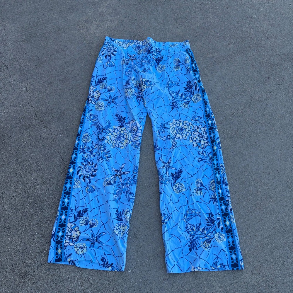 Lilly Pulitzer Blue Floral Starfish Wide Leg Pants Lenzing Ecovero Large